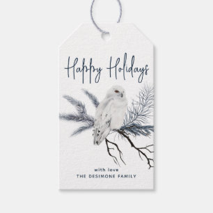Étiquettes-cadeau Balise Cadeau Happy Holidays Watercolor Snowy Owl 