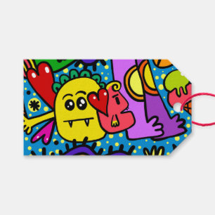 Étiquettes-cadeau Balise cadeau HAPPY MONSTER DOODLE CRITTER