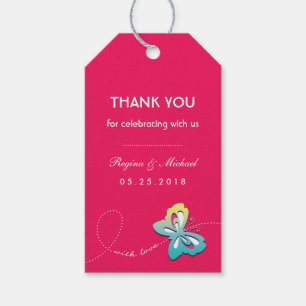 Étiquettes-cadeau Balise Cadeau Hot rose Papillon de mariage Favoris