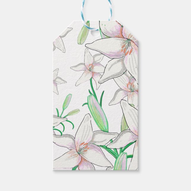 Étiquettes-cadeau Balise cadeau Illustration Lys blanc (Devant)