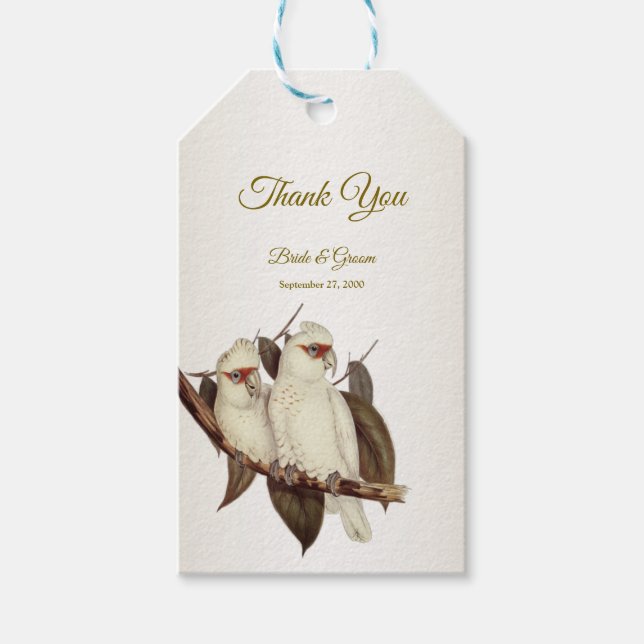 Étiquettes-cadeau Balise Cadeau Mariage aux oiseaux blancs (Devant)