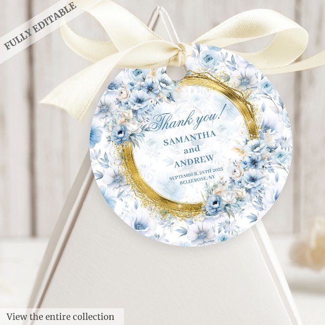 Étiquettes Cadeau Balise cadeau Mariage Chic Bohemian Pastel Blue Go (Chic Bohemian Pastel Blue Gold Wedding Gift Tag)