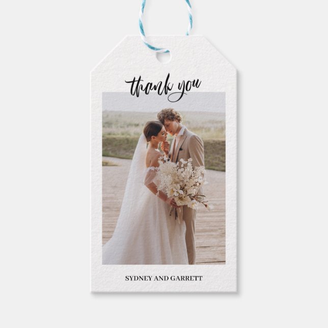 Étiquettes-cadeau Balise cadeau Mariage de photo simple script Merci (Devant)