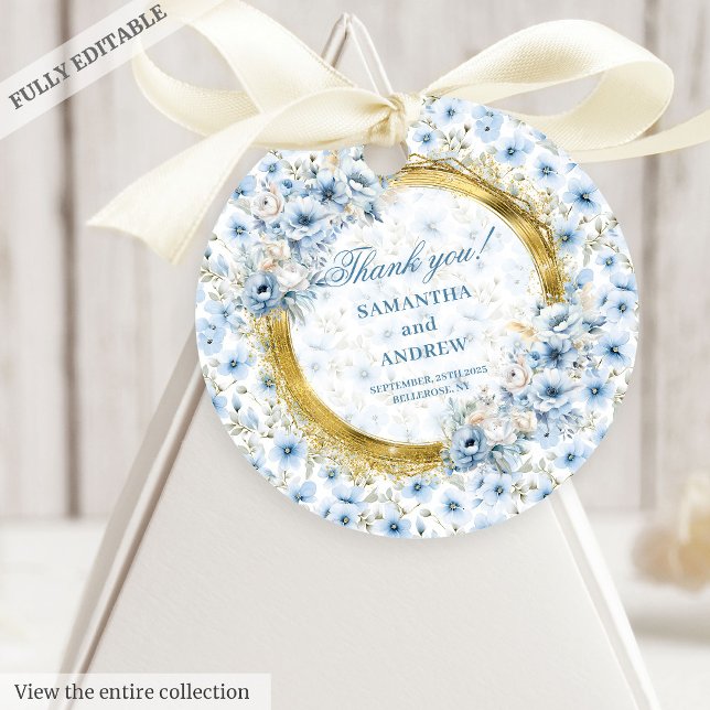 Étiquettes Cadeau Balise cadeau Mariage en or bleu clair de Bohême (Dreamy Bohemian Light Blue Gold Wedding Gift Tag)
