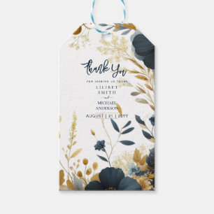 Étiquettes-cadeau BALISE CADEAU mariage   Marine Jaune Or Floral Élé