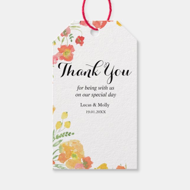 Étiquettes-cadeau Balise cadeau Mariage rose et orange été (Devant)