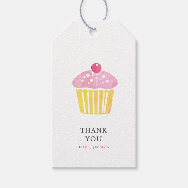 Étiquettes-cadeau Balise cadeau Merci Cupcake Aquarelle personnalisé (Devant)