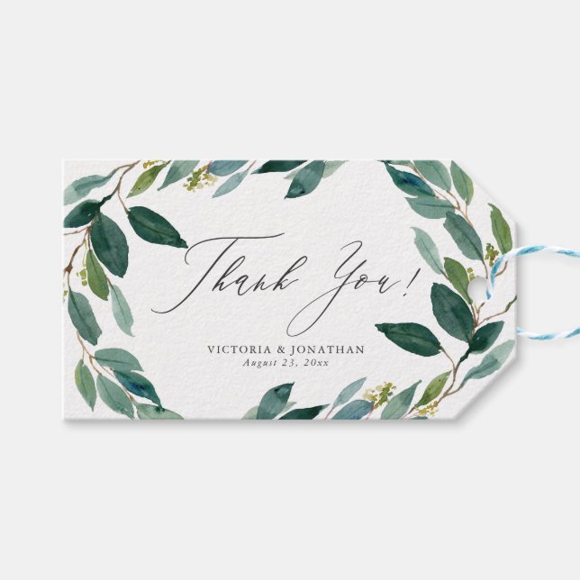 Étiquettes-cadeau Balise cadeau Merci de couronne d'Eucalyptus aquar (Devant (Horizontal))