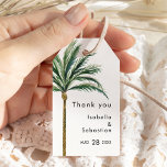 Étiquettes-cadeau Balise Cadeau Merci de mariage de destination Palm<br><div class="desc">Ce palmier destination mariage merci cadeau tag design comprend des palmiers d'aquarelle tropicale sur un arrière - plan blanc éclatant qui évoque l'ambiance rêvée d'un mariage de destination. ce design rayonne l'amour des rives de sable et des palmiers balançoires, parfait pour les couples à la recherche d'une célébration vraiment inoubliable....</div>