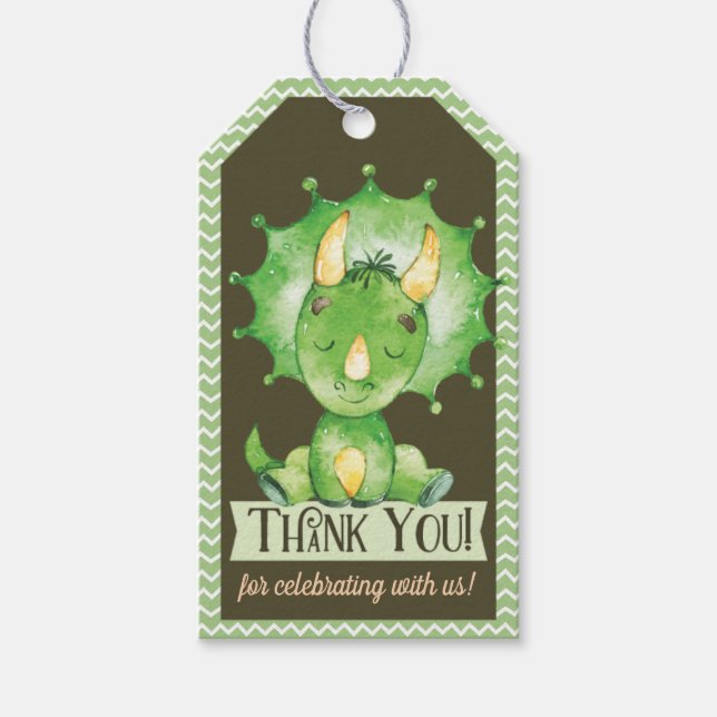Étiquettes-cadeau Balise cadeau Merci Dinosaur Baby shower vert (Devant)
