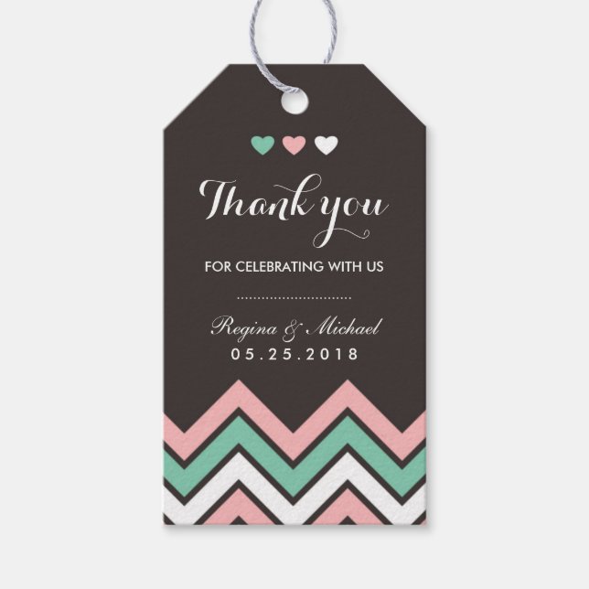 Étiquettes-cadeau Balise cadeau Motif rose et bleu Mariage Chevron (Devant)