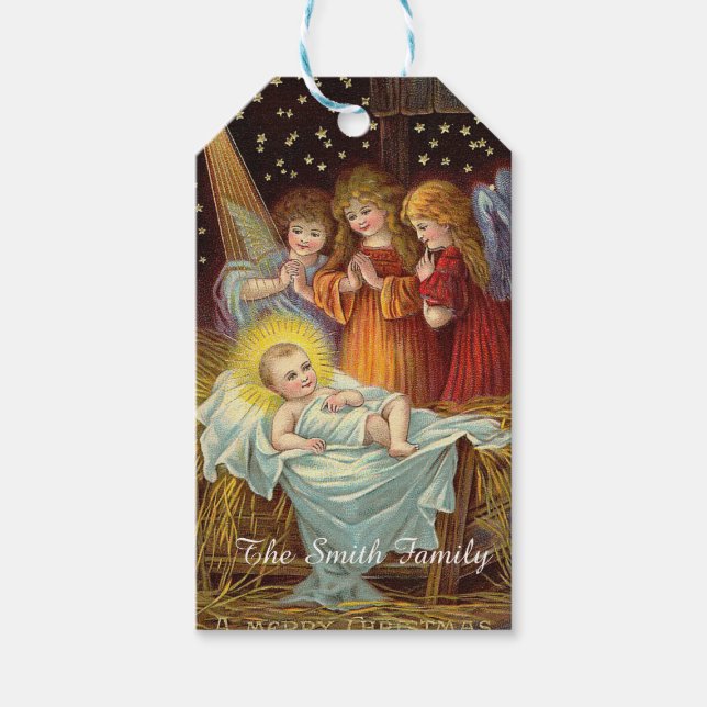 Étiquettes-cadeau Balise cadeau Noël vintage (Devant)
