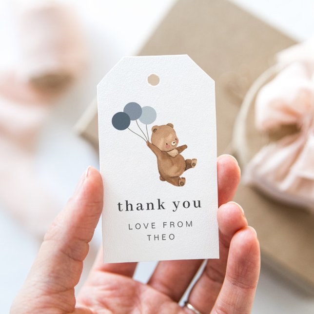 Étiquettes-cadeau Balise cadeau Ours en peluche avec 3 Ballons Bleus (Créateur téléchargé)