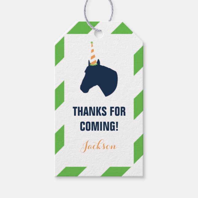Étiquettes-cadeau Balise cadeau personnalisé Pony Party Green (Devant)