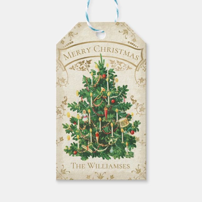 Étiquettes-cadeau Balise Cadeau personnalisé Vintage Christmas Tree (Devant)