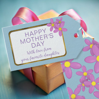Étiquettes-cadeau Balise cadeau Pink Daisy Blue Custom Happy Mother'