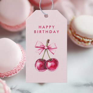 Étiquettes-cadeau Balise cadeau Pink Happy Birthday Cherry - mignonn