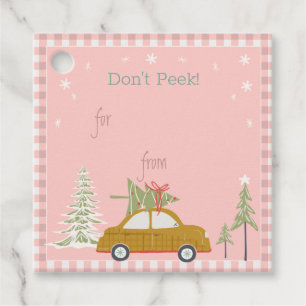 Étiquettes Cadeau Balise cadeau Pink Retro Christmas Car Woodland