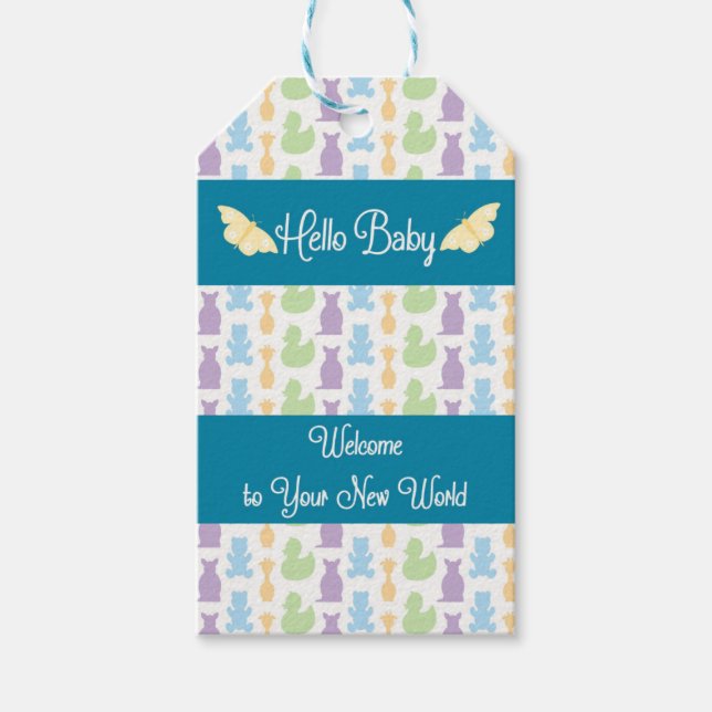 Étiquettes-cadeau Balise cadeau pour nouveau bébé avec papillons (Devant)