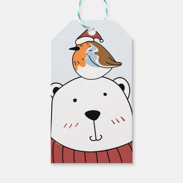 ÉTIQUETTES-CADEAU BALISE CADEAU POUR OURS DE DESSIN DE NOËL ET OISEA (Devant)