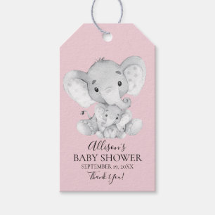 Étiquettes-cadeau Balise Cadeau Privilège Baby shower Eléphant Rose