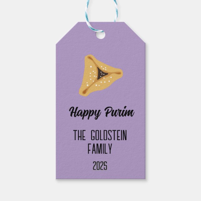 Étiquettes-cadeau Balise Cadeau Purple Purim Nom De Famille Pour Pan (Devant)