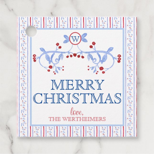 Étiquettes Cadeau Balise cadeau Red Blue Grand Millennial Favoriser (Devant)