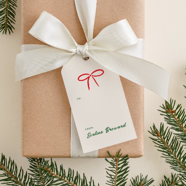 Étiquettes-cadeau Balise cadeau rouge simple Bow Blank (personalized simple red bow Christmas holiday gift tag)