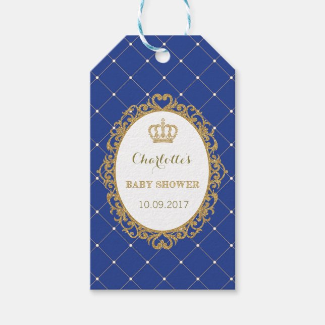 Étiquettes-cadeau Balise cadeau Royal Blue Gold Prince Baby shower F (Devant)