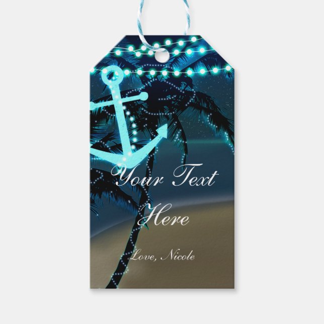 Étiquettes-cadeau Balise cadeau rustique Ancre Beach Palm Trees & Li (Devant)