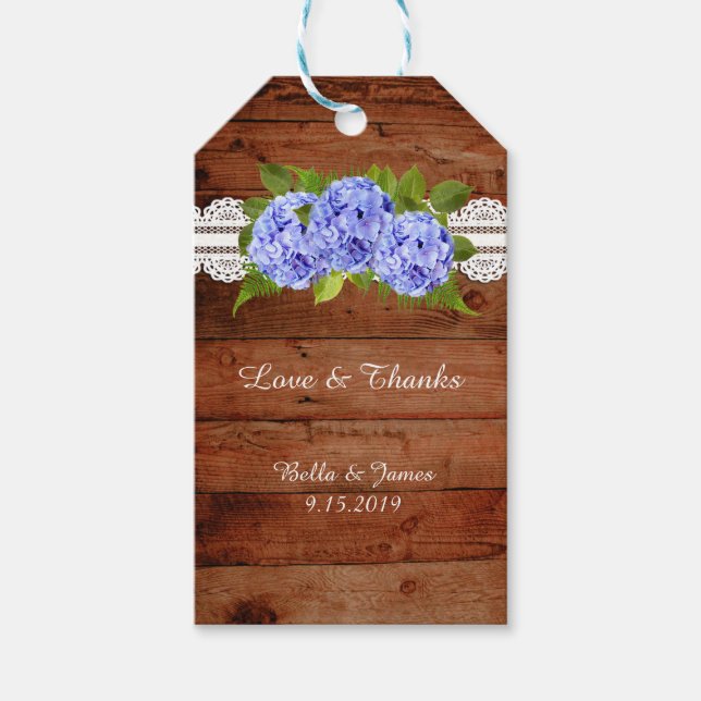 Étiquettes-cadeau Balise Cadeau Rustique en dentelle bleue Hydrangea (Devant)