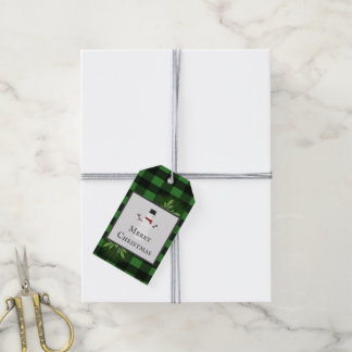 Étiquettes-cadeau Balise cadeau Snowman Green Buffalo Plaid