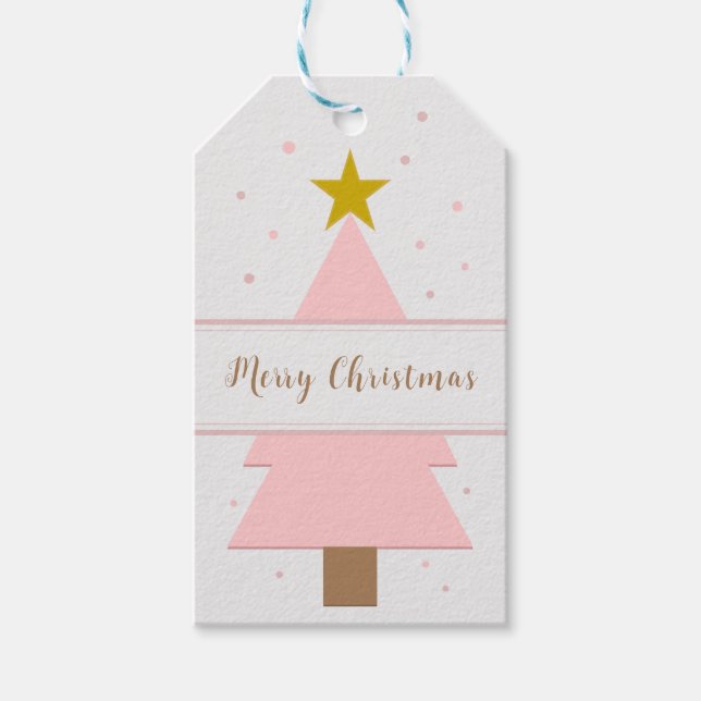 Étiquettes-cadeau Balise cadeau Solo Pink Christmas Tree et Golden S (Devant)