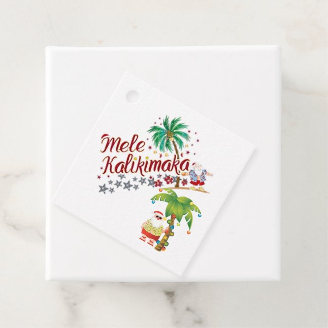 Étiquettes Cadeau Balise cadeau Surfing Père Noël Hawaiian (En situation)