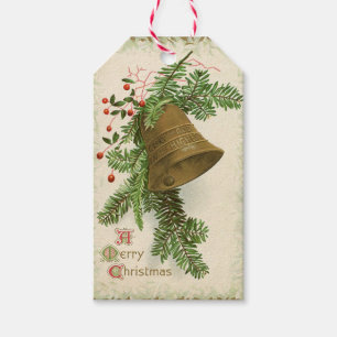 Étiquettes-cadeau Balise cadeau Vintage Christmas Bell (À feuillage 