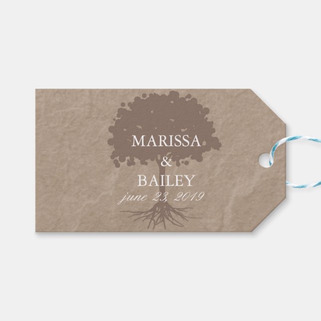 Étiquettes-cadeau Balise Cardboardand Tree Mariage Merci (Devant (Horizontal))