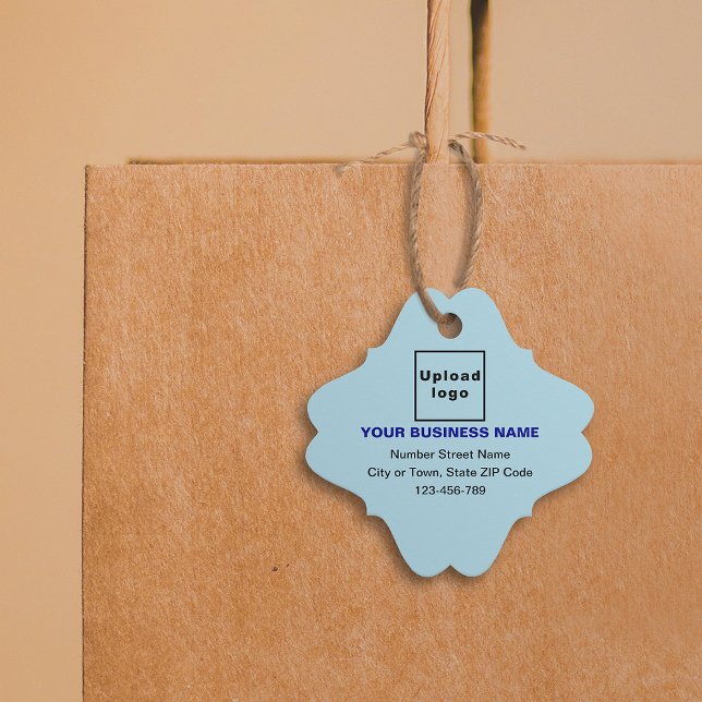 Étiquettes Cadeau Balise Carré de marque commerciale en bleu clair (Build brand name wareness. Your business brand on light blue fancy square tag.)
