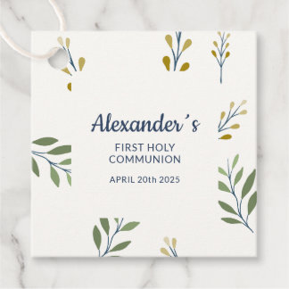Étiquettes Cadeau Balise carré - Motif botanique communion personnal