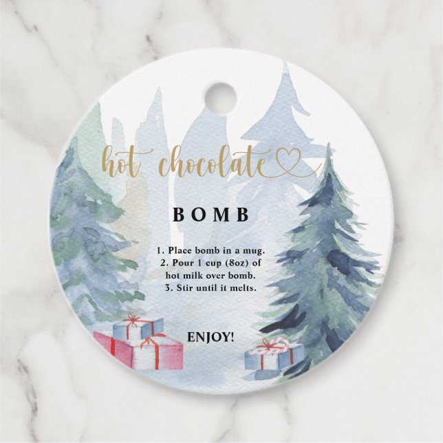 Étiquettes Cadeau Balise chocolat chaud. Bombe à cacao chaude d'hive (Devant)