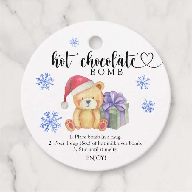 Étiquettes Cadeau Balise chocolat chaud. Bombe à cacao chaude d'hive (Devant)