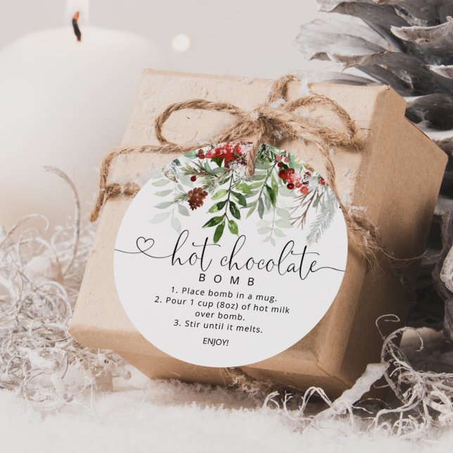 Étiquettes Cadeau Balise chocolat chaud. bombe à feuillage persistan (Créateur téléchargé)