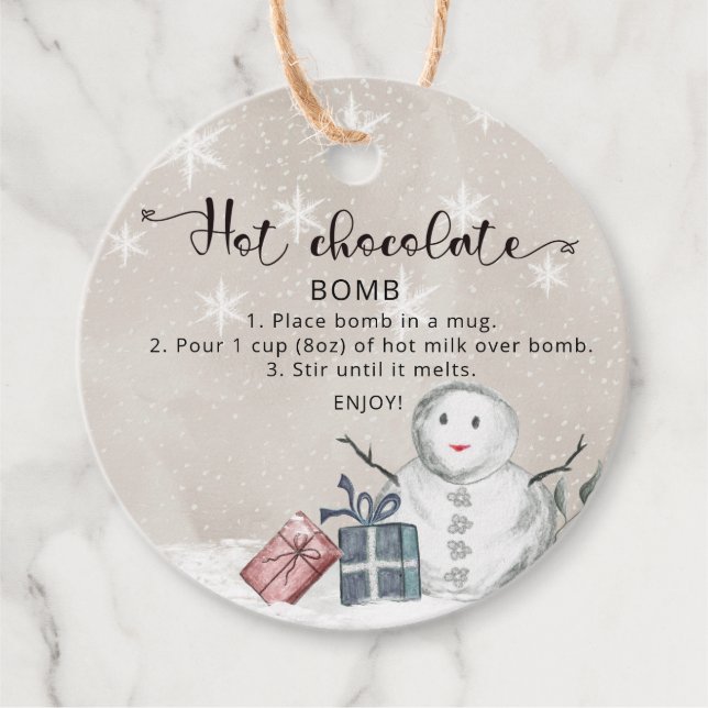 Étiquettes Cadeau Balise chocolat chaud. Bombe de cacao chaud d'hive (Devant)