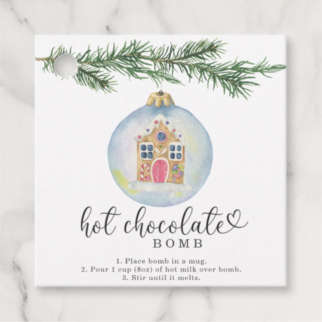 Étiquettes Cadeau Balise chocolat chaud. hiver aquarelle (Devant)