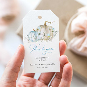 Étiquettes-cadeau Balise Citrouille bleu Baby shower garçon Merci Fa