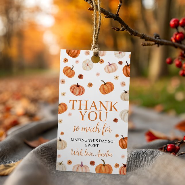 Étiquettes-cadeau Balise citrouille Premier anniversaire Merci (Créateur téléchargé)