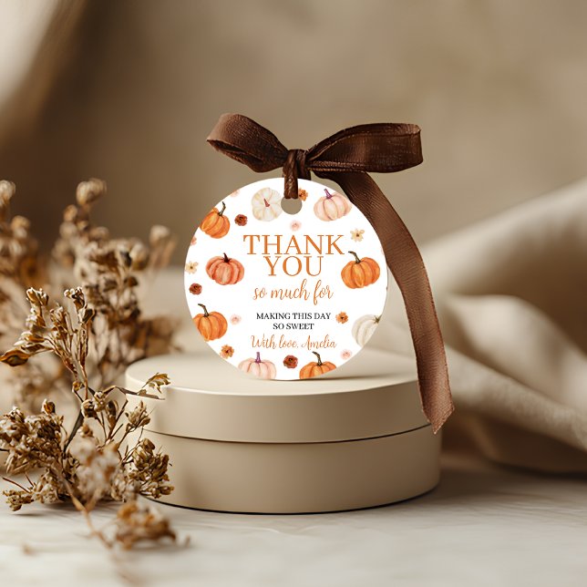 Étiquettes Cadeau Balise citrouille Premier anniversaire Merci (Créateur téléchargé)