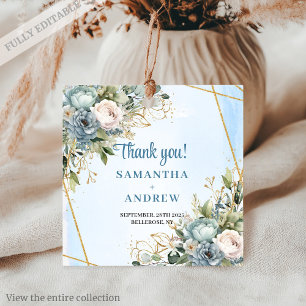 Étiquettes Cadeau Balise Classique Dusty Blue Flowers Gold Parties s
