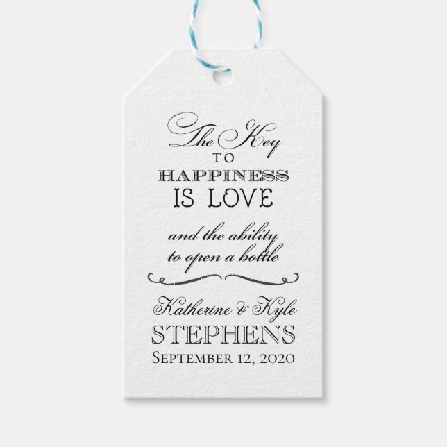 Étiquettes-cadeau Balise Clé Au Bonheur Bouteille Ouverture Mariage  (Devant)