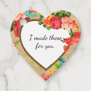 Étiquettes Cadeau Balise Coeur Floral sucré pour un cadeau maison