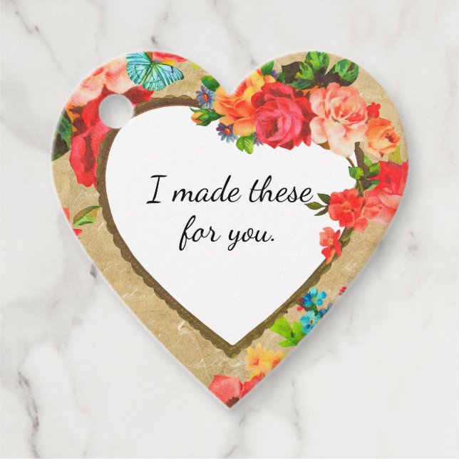 Étiquettes Cadeau Balise Coeur Floral sucré pour un cadeau maison (Devant)